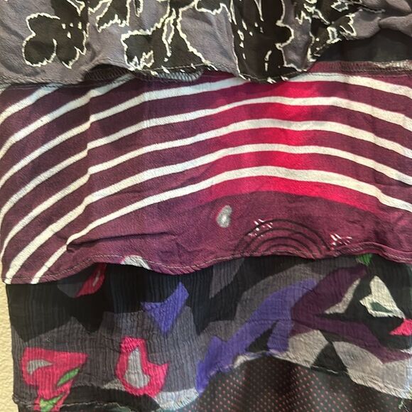 DEPT Sz S Tiered Ruffle Midi Dress Red Black Pattern Whimsigoth Coachella - Picture 4 of 8